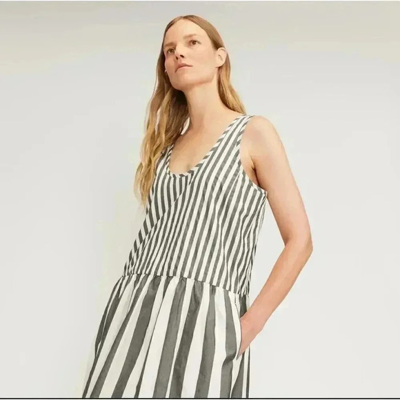 Everlane The Poplin Summer Dress Black and Bone Size XL. Pockets Stripes. - Picture 3 of 9